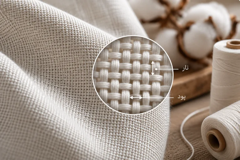 نمایش تار و پود پارچه برای توضیح تراکم نخ یا Thread Count